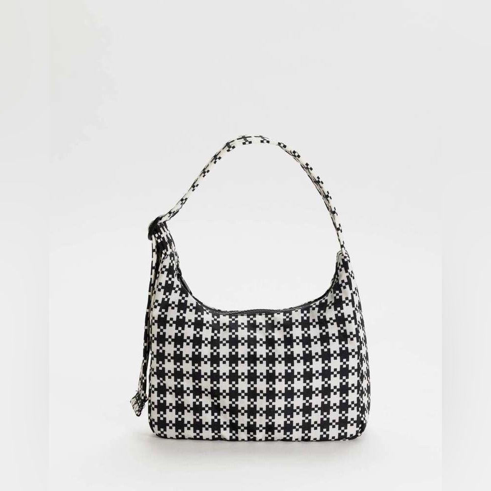 EUC Baggu Mini Nylon Shoulder Bag in Pixel Gingham Black and White